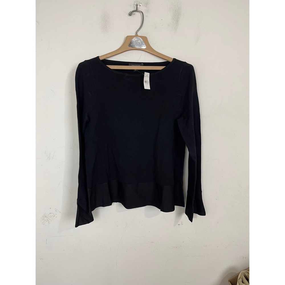Ann Taylor‎ Black Peplum Hem Knit Top Long Sleeve Flared Cuff NWT Medium